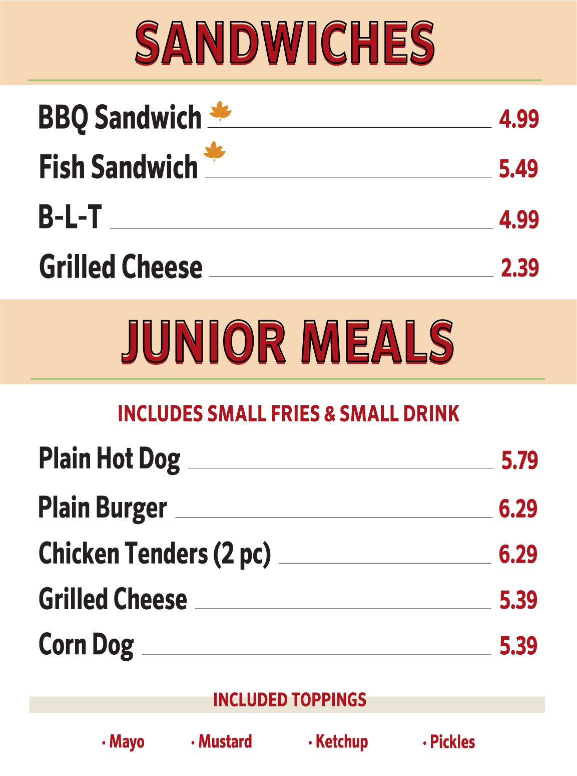 Sandwiches & Junior Meals
